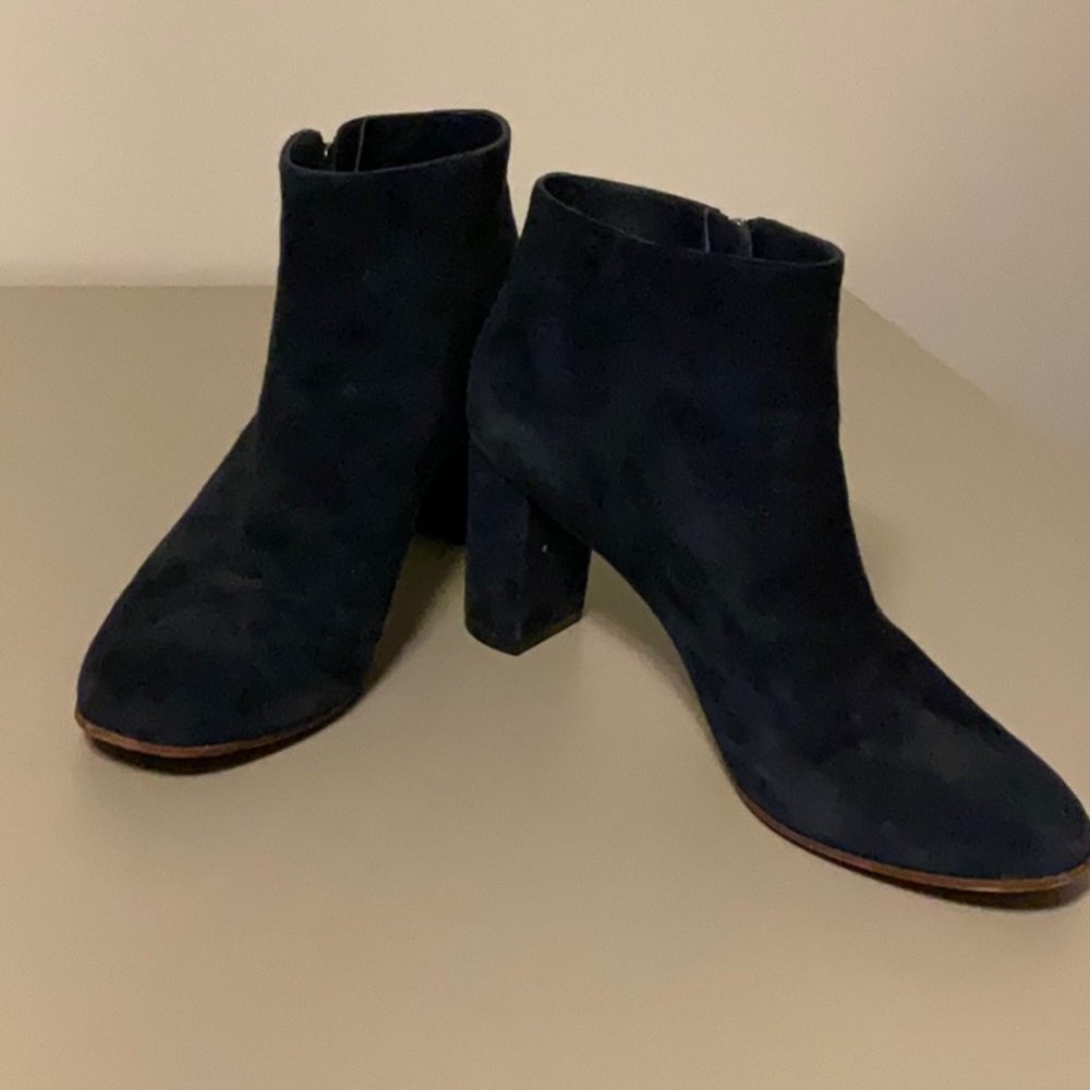 Loeffler Randall Blue Suede Ankle Boots with Block Heel